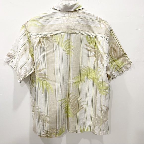 Cubavera Stripe Short Sleeve Shirt Button-Down Shirt Linen Palm Print Large - Picture 2 of 8
